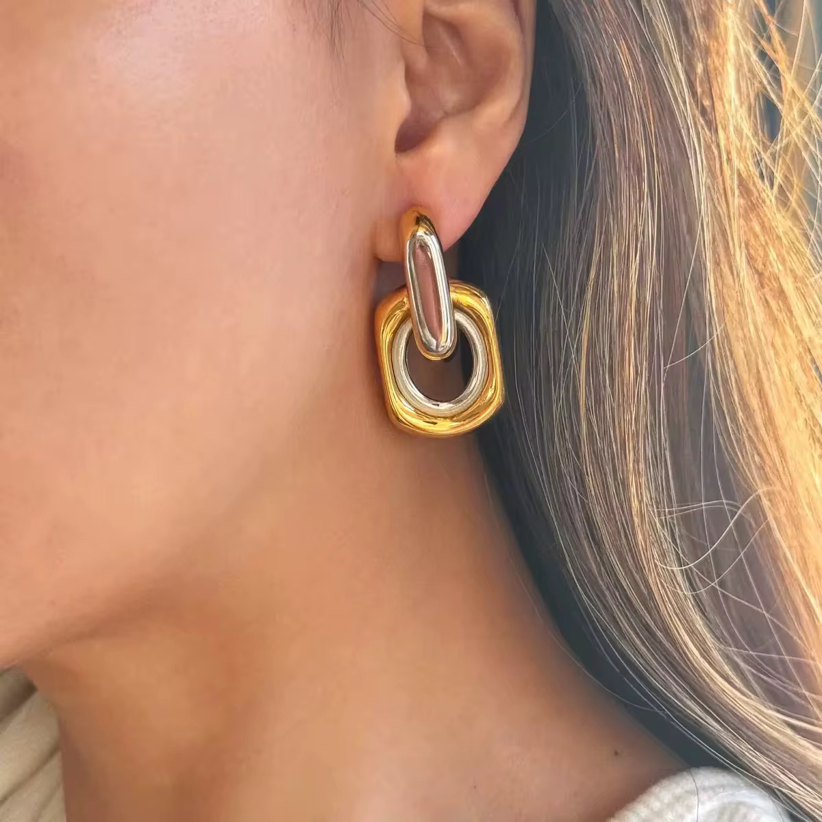 Ilona New Geometric Design Square Earrings 18k Gold Plated