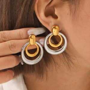 KITI Trendy Mixed Metal Two Tone Round Hoop PVD Coated Stainless Steel Earring for Women