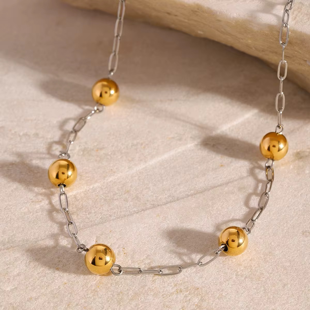 Stainless Steel Gold and Silver Contrast Round Ball...