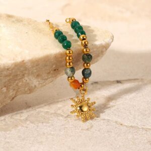 ODM INS Style 18K Gold-plated Stainless Steel Natural Stone Sun Pendant Necklace Jewelry for Women