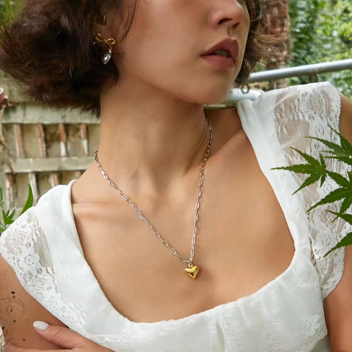 18k Gold Plated PVD Chunky Link Chain Heart Pendant...