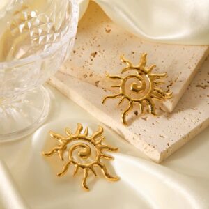 18k Gold Stainless Steel Rotating Textured Sun Universal Earrings with Unique Design Fun Fashion Statement