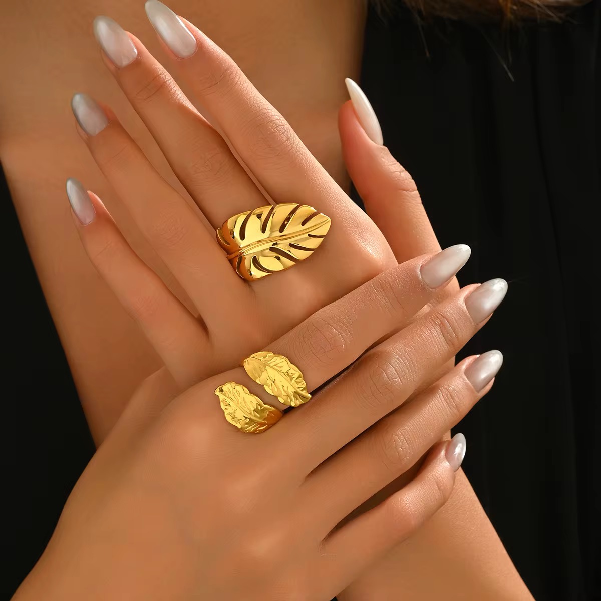 Modern 18K Gold Stainless Steel Open Ring Size 8 Glossy...