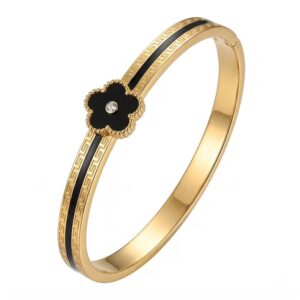 Four-Leaf Clover Stainless Steel Golden Trendy Bangle Bracelet , 6CM