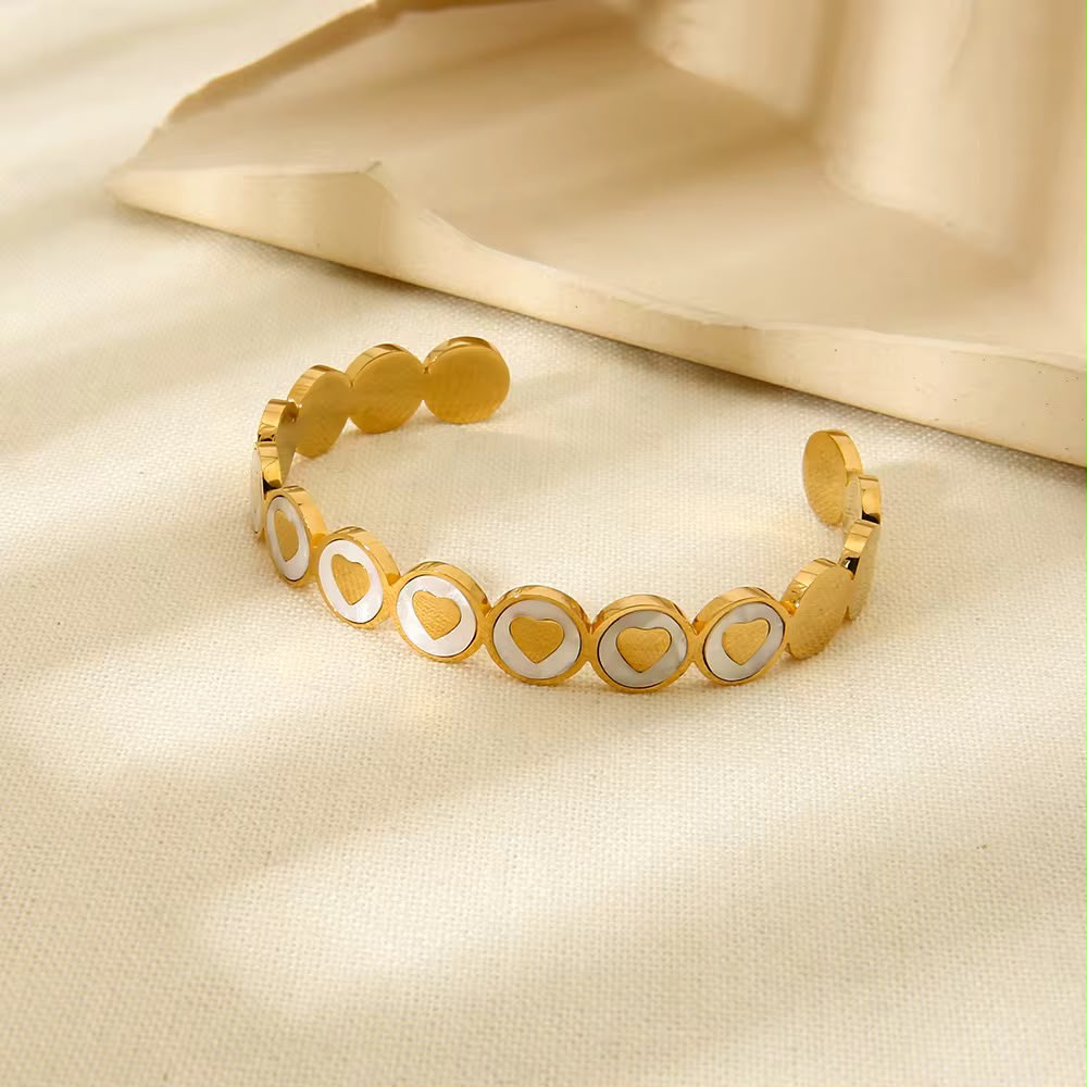 18K Gold Plated Stainless Steel Round White Enamel...