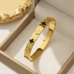 Designer Famous Branded Custom 18K Gold Plated Four Leaf Clover Stainless Steel