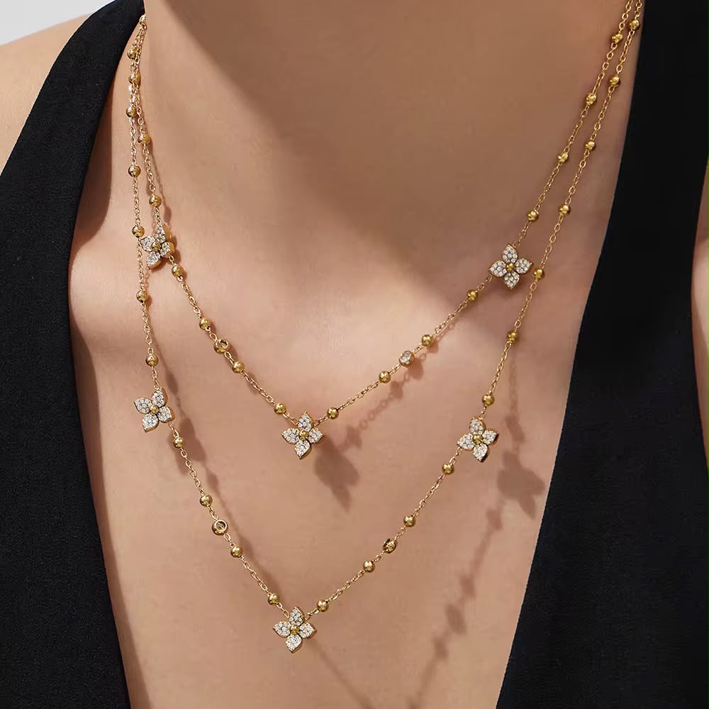 Zircon flower stainless steel necklace