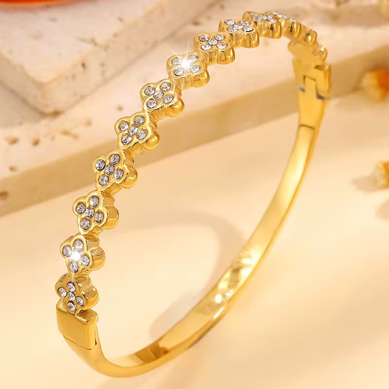 Zircon-Studded Gold Plated Stainless Steel Elegant...